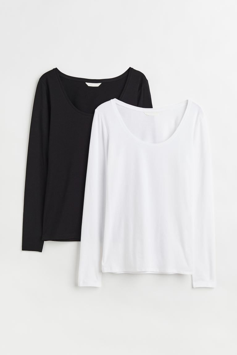 2-pack Jersey Tops - White/black - Ladies | H&M US | H&M (US + CA)