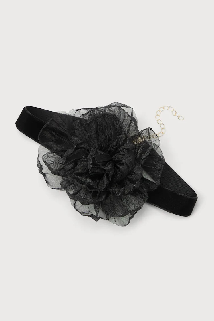 Dramatic Radiance Black Velvet Flower Choker Necklace | Lulus