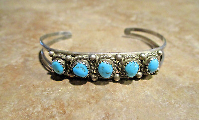 FINE Vintage Navajo Sterling Silver FIVE KINGMAN TURQUOISE Row Bracelet  | eBay | eBay US