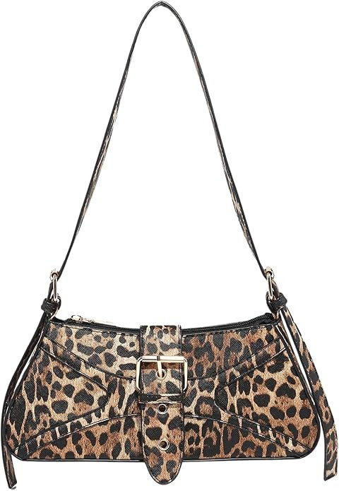 Verdusa Women's Leopard Print PU Leather Shoulder Bag Vintage Zipper Underarm Bags | Amazon (US)