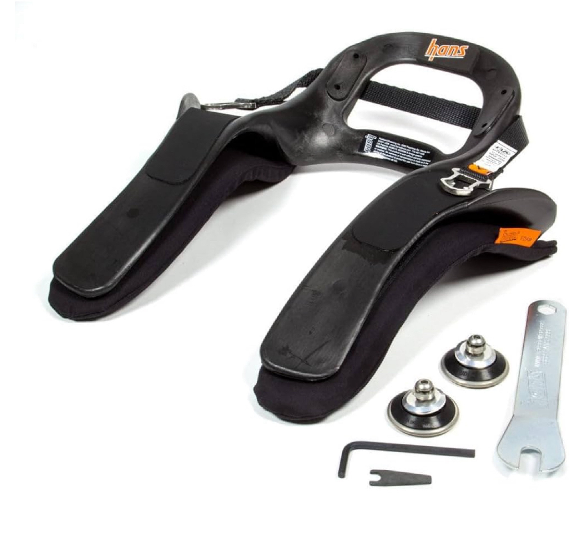 HANS device for 5 point harness. 
Comes with posts to attach to any helmett