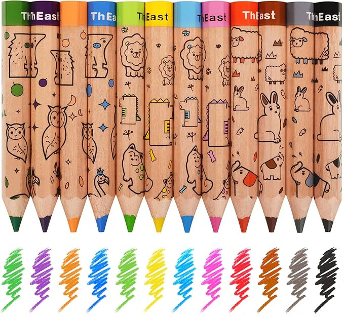 ThEast 12 Short Colored Pencils for Kids, Valentines Day Gifts for Class, Cute Animal Toddlers Co... | Amazon (US)