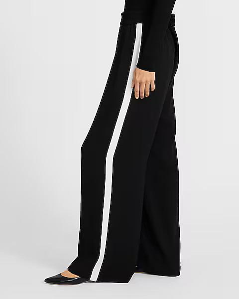 Crepe Side Stripe Wide Leg Pull On Track Pant | Express