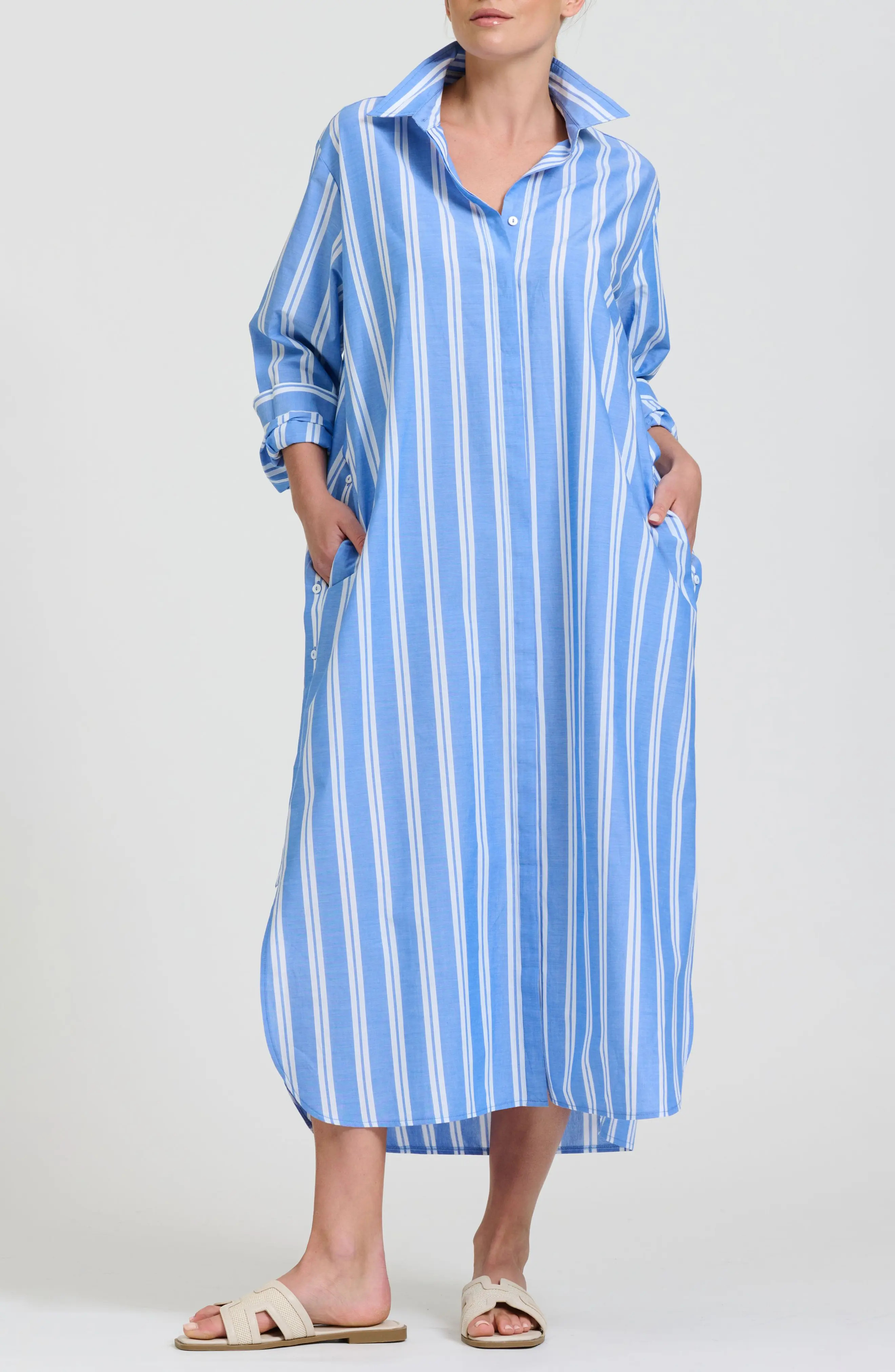 Button Side Stripe Cotton Shirtdress (Women) | Nordstrom | Nordstrom