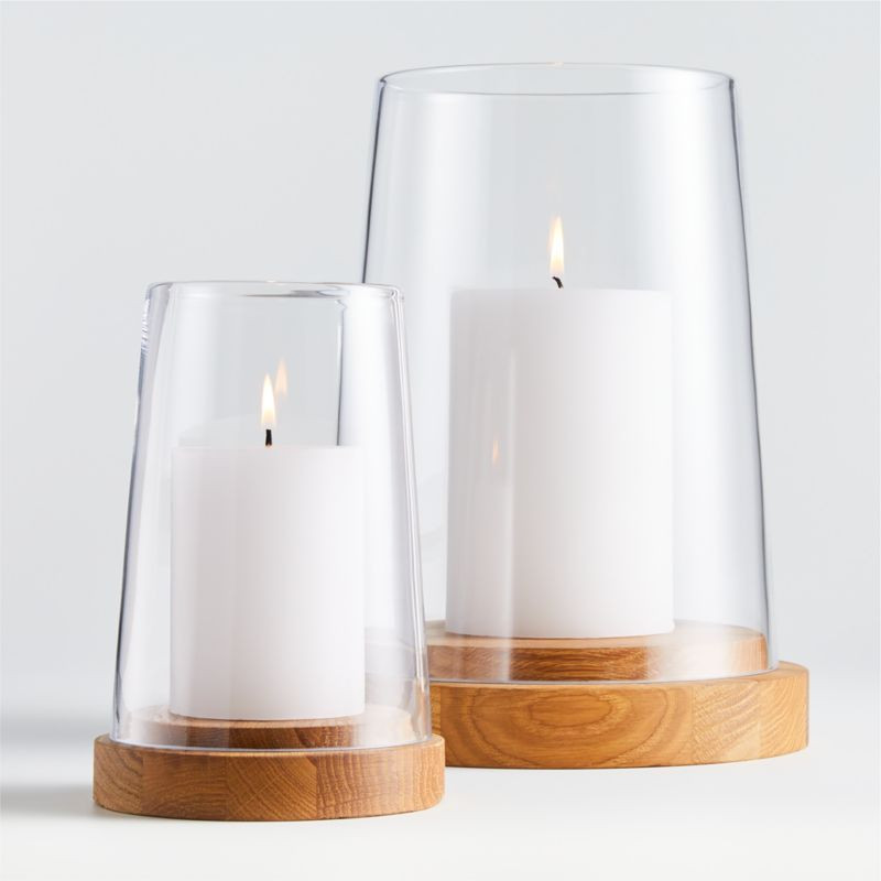 Ellery Hurricane Oak Candle Holders | Crate and Barrel | Crate & Barrel