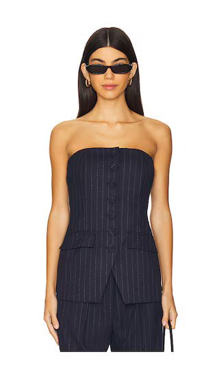 The Phoebe Bustier in Navy Pinstripe | Revolve Clothing (Global)