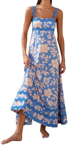IDOPIP Womens Summer Casual Dress Beach Floral Maxi Dress Elegant Spaghetti Sleeveless Smocked Su... | Amazon (US)