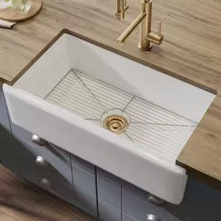 KRAUS Turino Reversible Farmhouse Apron Front Fireclay 33 in. Single Bowl Kitchen Sink with Botto... | The Home Depot