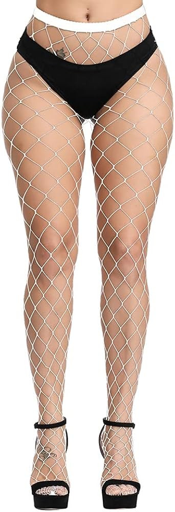 CozyWow High Waist Footed Fishnet Tights Soft & Stretchy Partterned Fishnets Garter Thigh High St... | Amazon (US)