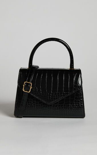 Marilou Bag - Croc Embossed Top Handle Bag in Black | Showpo (US, UK & Europe)