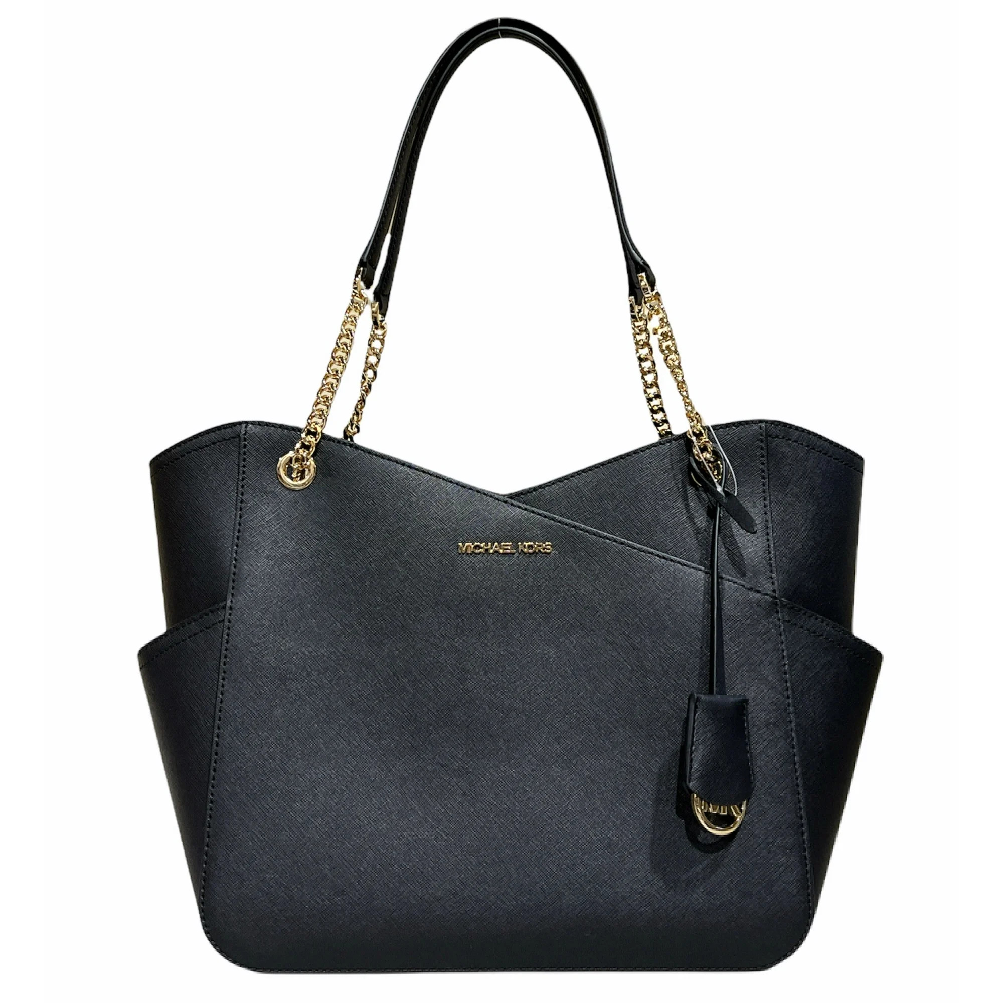 Michael Kors Jet Set Travel Large Top Zip Chain Tote Black Saffiano Leather - Walmart.com | Walmart (US)