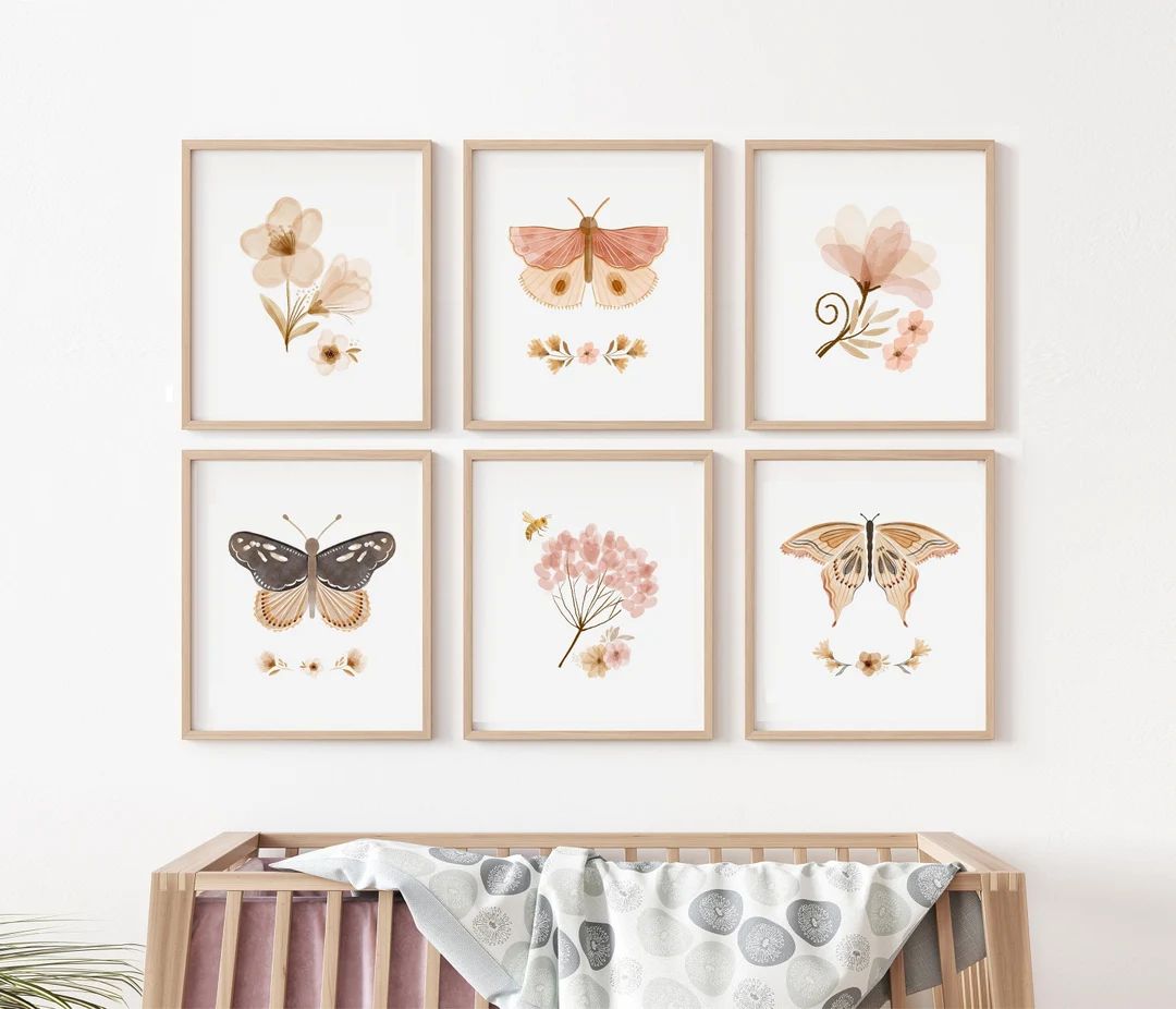 Boho Butterflies Nursery Printable Art Blush Pink Girls - Etsy | Etsy (US)