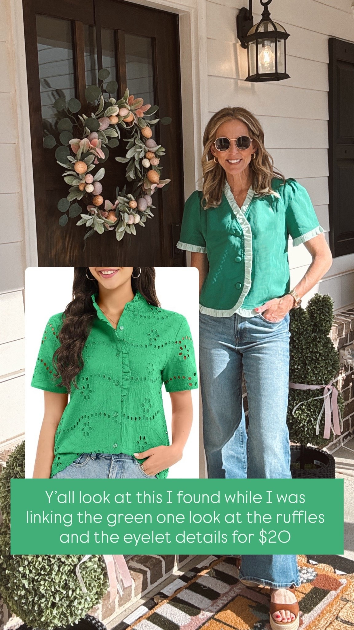 Causal Friday’s calls for a cure Amazon top! This $20 Amazon blouse is so perfect for this time of year I love the full functioning buttons and cute ruffle details. Looks great with jeans or any of your favorite bottoms. Linked up so many fun green tops! 

#LTKgrwm #LTKdayinmylife #LTKmomlife