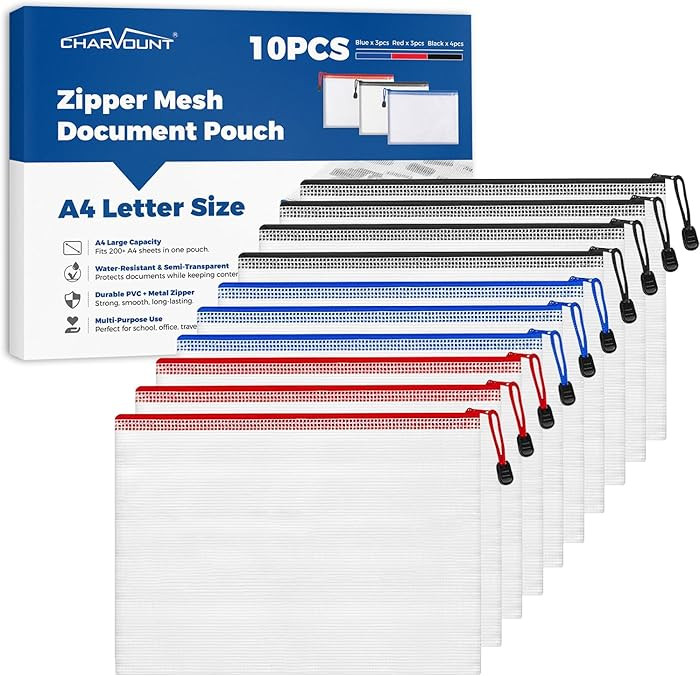 Charmount A4 Mesh Zipper Pouch Bags, Waterproof Plastic Document Organizer Folders, Multipurpose ... | Amazon (US)