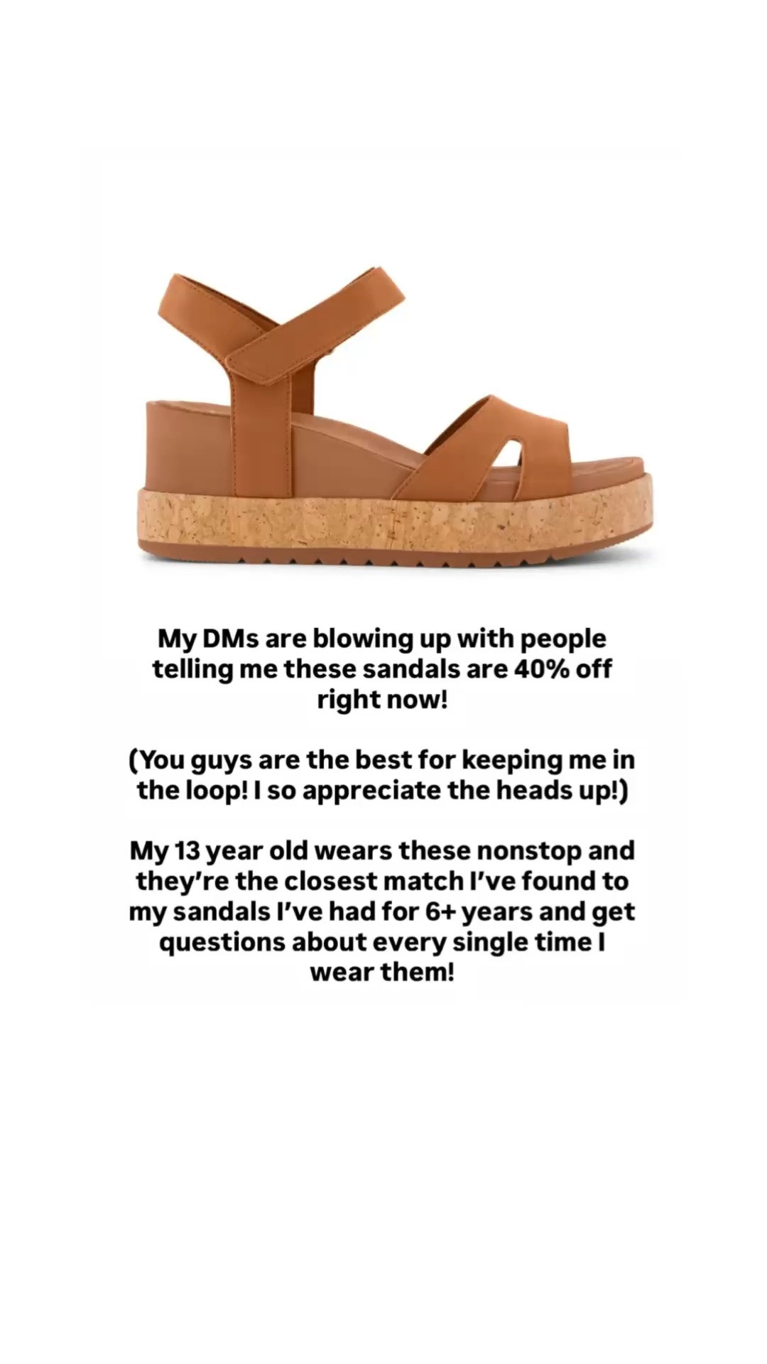 These sandals are 40% off right now! 
My 13 year old daughter has a pair, and they have been the closest I’ve found to the pair I have had for 6+ years!

#LTKSaleAlert