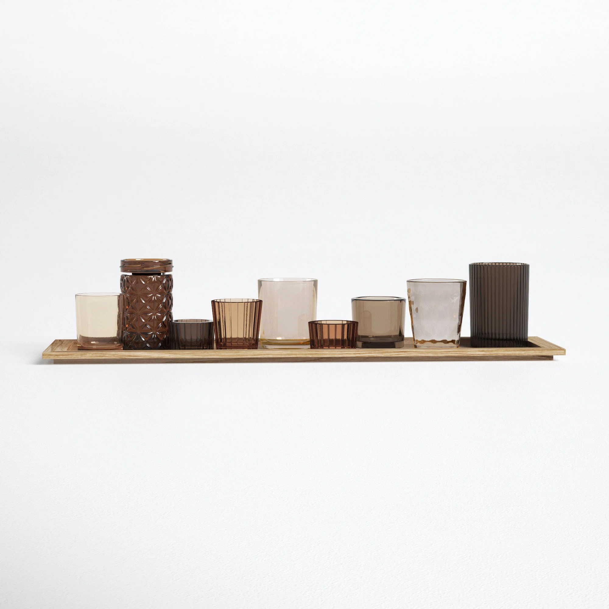 Sanderling Round Glass Votive Holders on Wood Tray | Wayfair North America