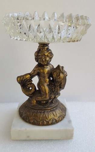 Glass Ashtray Metal Child on Fish Pedestal on Marble Base Hollywood Regency  | eBay | eBay US