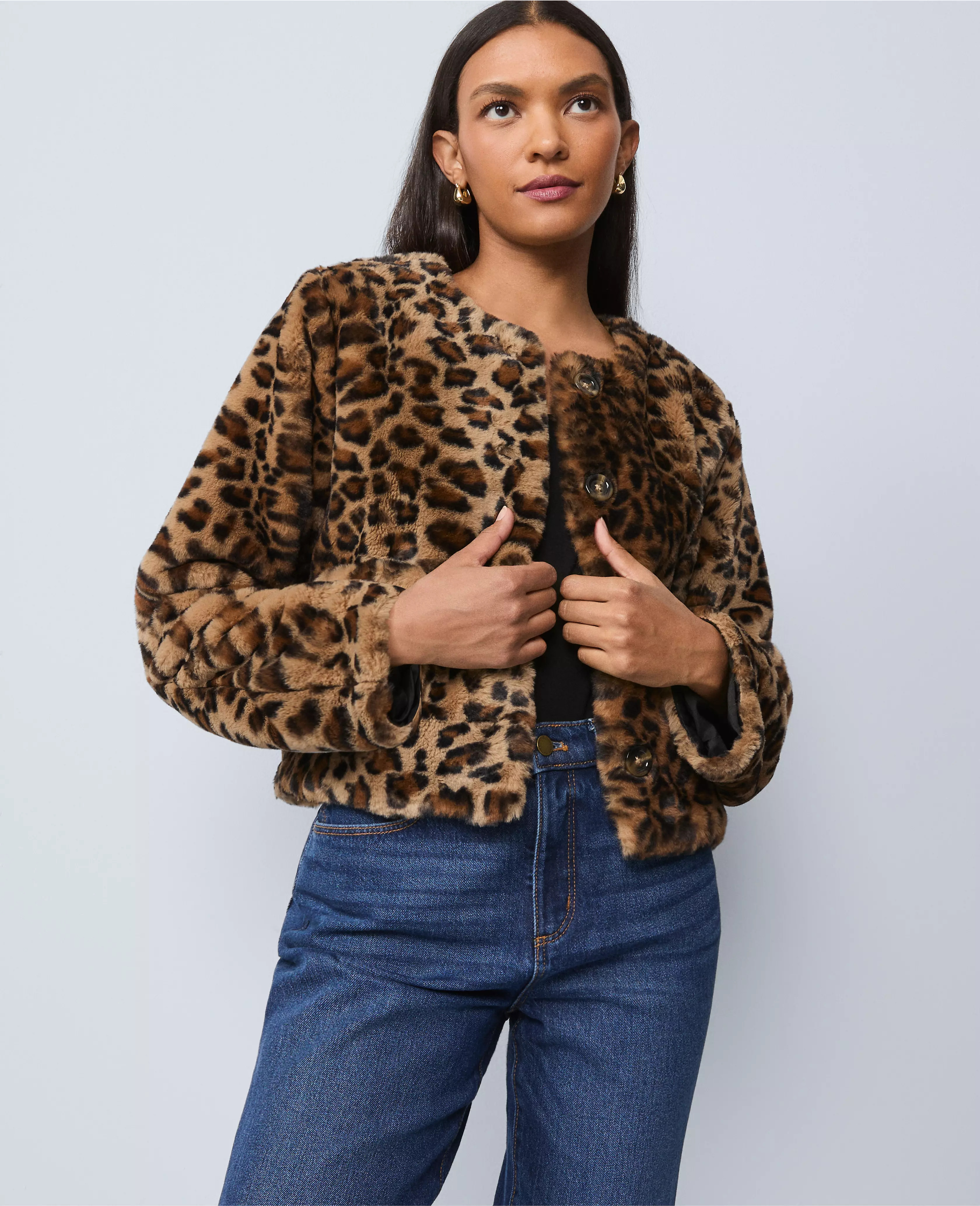 Weekend Collection Faux Fur Animal Print Jacket | Ann Taylor