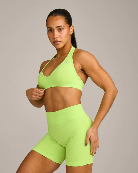 EffortlessLift™ Seamless Halter Neck Sports Bra with Gray Logo 
 Citrus Green | Oner Active (UK / US)