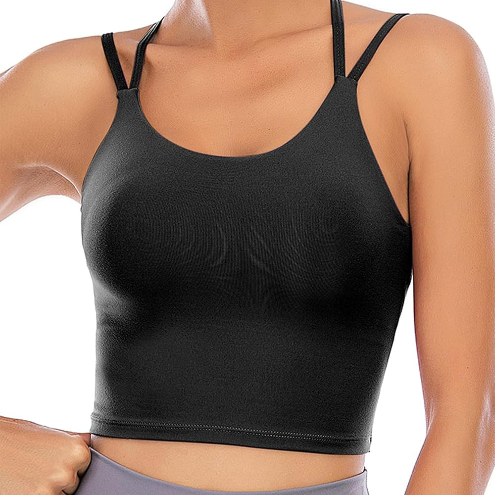 Womens Padded Sports Bra Fitness Workout Running Camisole Crop Top with Built in Bra | Amazon (US)