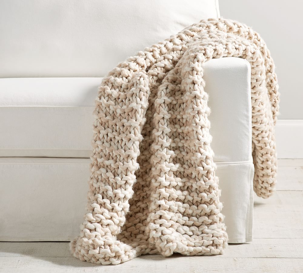 Chunky Hand-Knit Throw, 44 x 56&amp;quot;, Neutral | Pottery Barn (US)