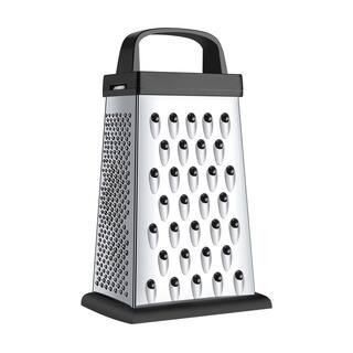 Black 4-Sided Stainless Steel Cheese Grater with Ergonomic Handle and Rubber Base for Easy Use and Dishwasher Safe | The Home Depot