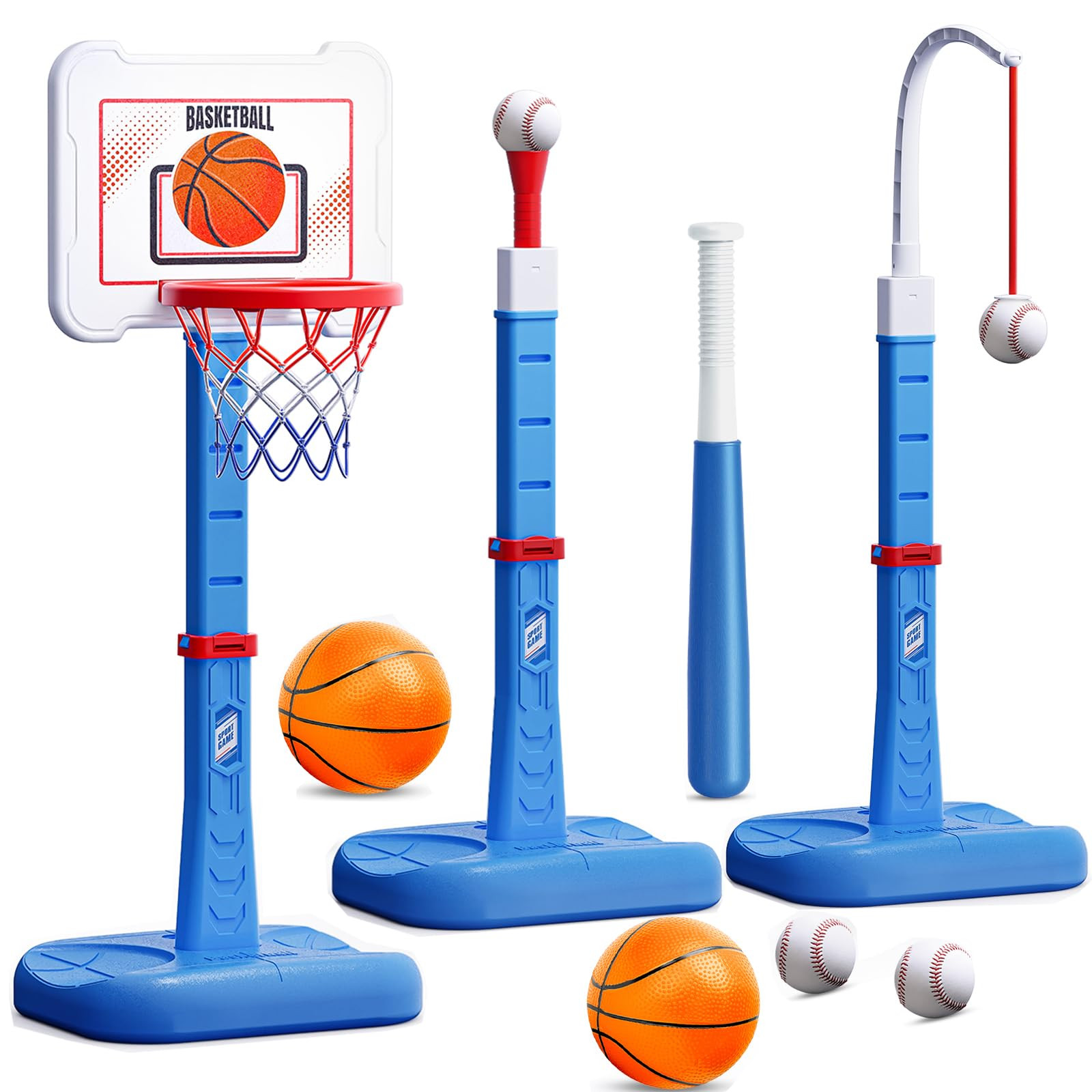 3 in 1 Kids Basketball Hoop and T Ball Set, Adjustable Height Toddler Basketball Hoop, Hanging Te... | Amazon (US)