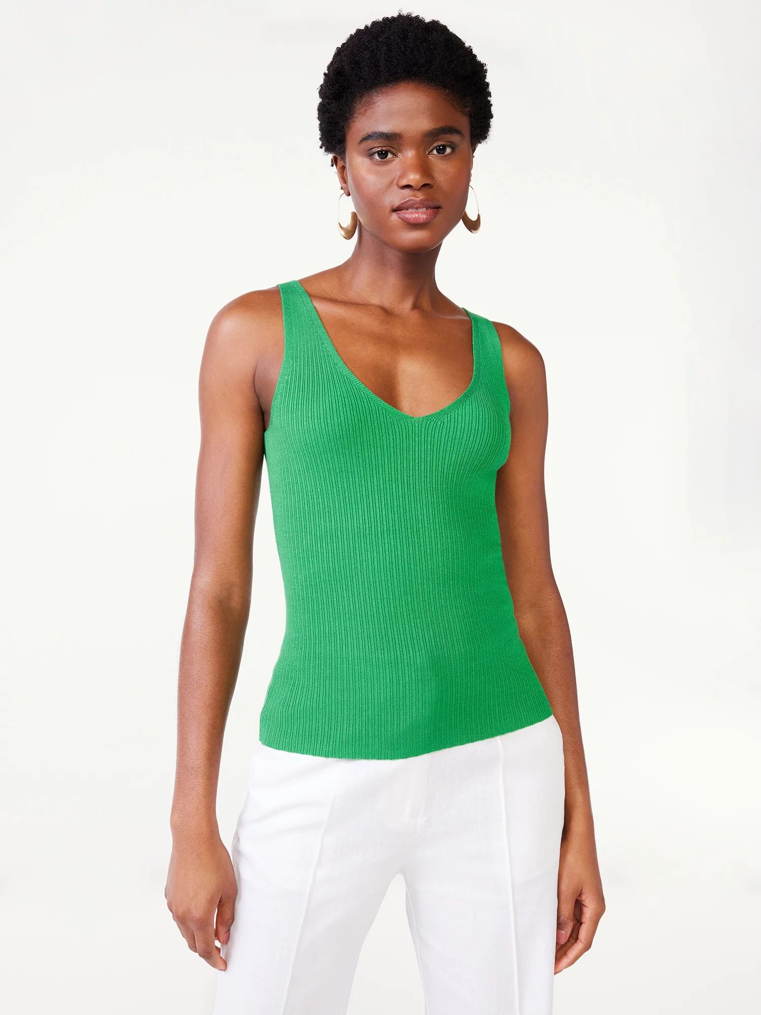 Scoop Women's Double V-Neck Ribbed Tank Top | Walmart (US)