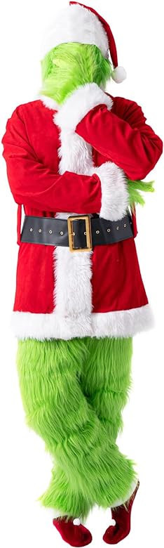 PAFIGA Green Big Monster Costume for Men 7pcs Christmas Deluxe Furry Adult Santa Suit Green Outfi... | Amazon (US)
