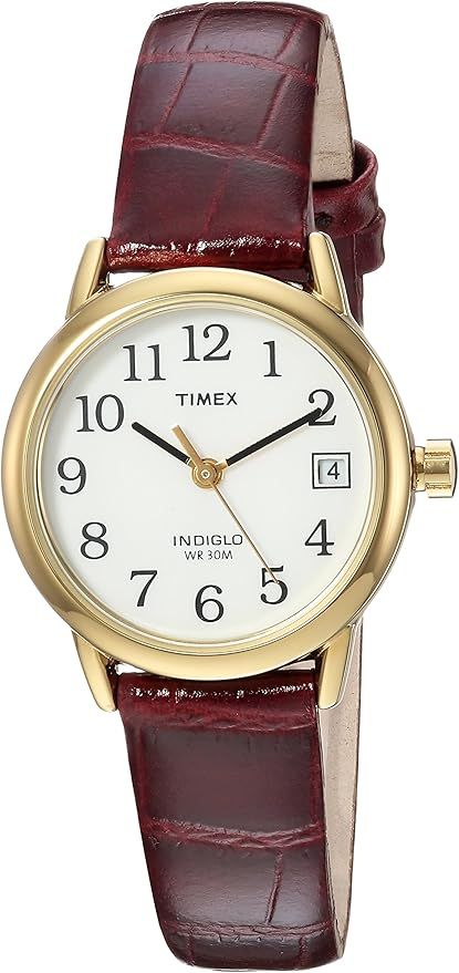 Timex Women's Indiglo Easy Reader Quartz Analog Leather Strap Watch with Date Feature | Amazon (US)