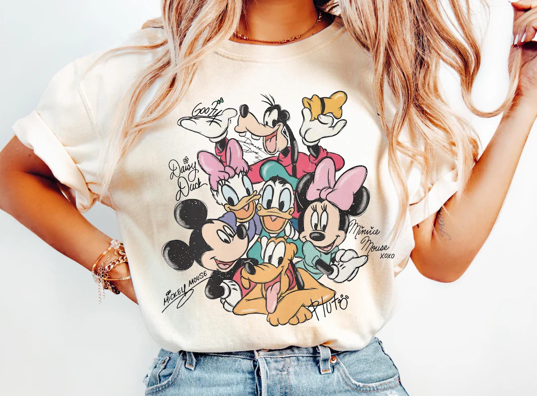 Retro Mickey and Friends Signatures Shirt, Magical Shirt, Disney Characters Tee, Disney Mouse Hea... | Etsy (US)