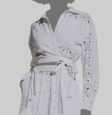 Miguelina Women's White Savannah Eyelet Wrap Crop blouse Top Size M | eBay | eBay US