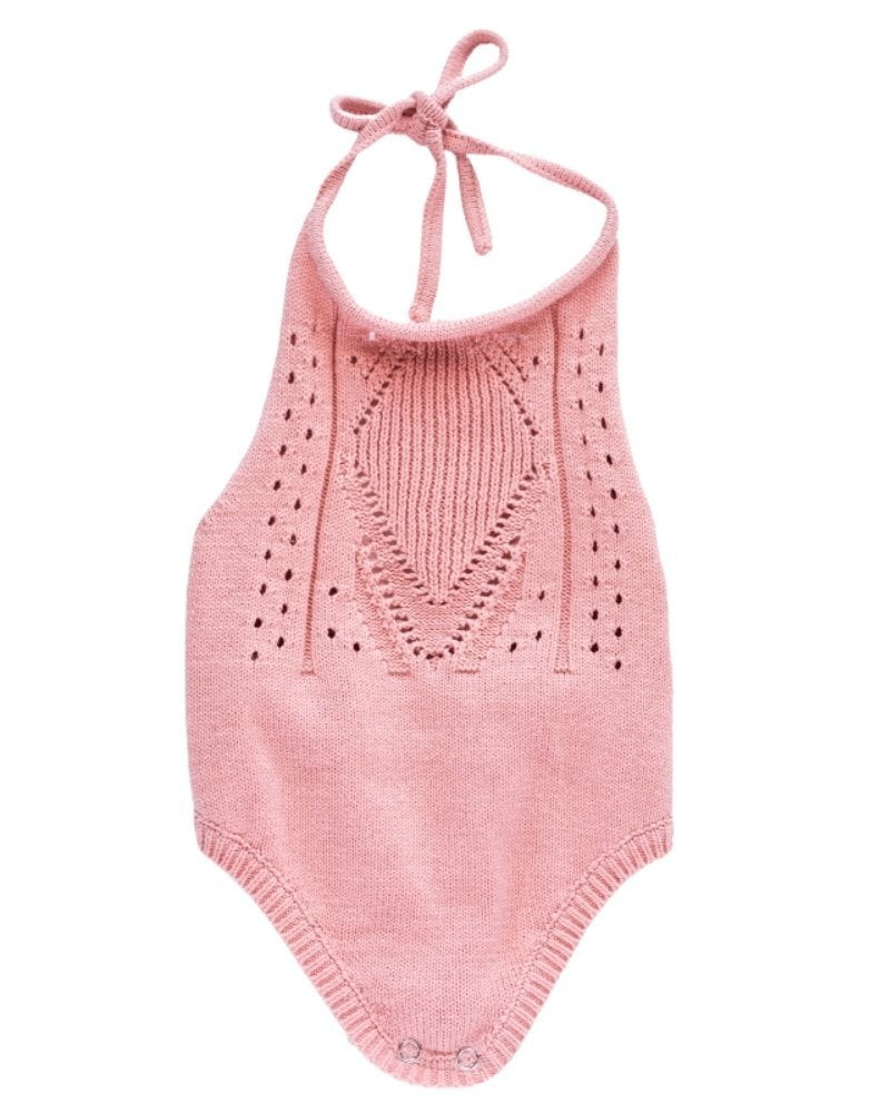 Drake Crochet Halter Romper - Candy Pink | Bailey's Blossoms