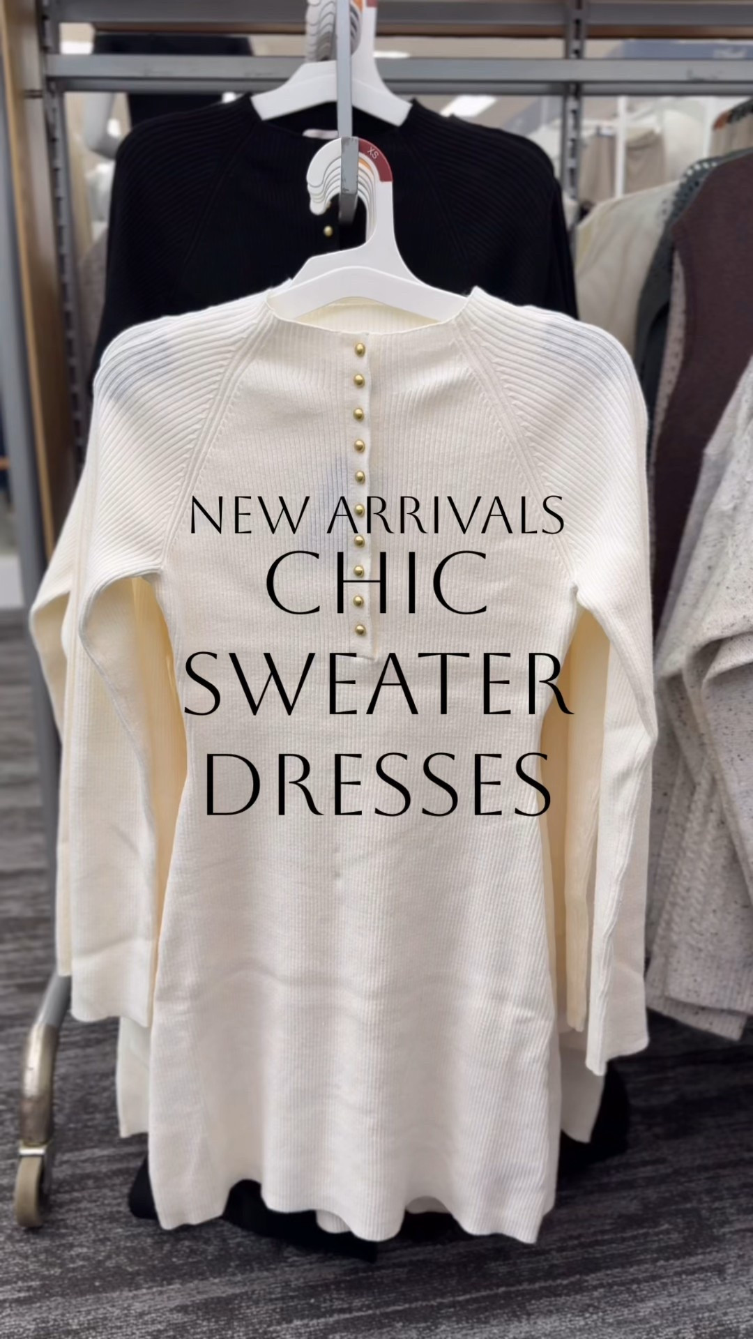 Chic sweater dresses // brand new at Target‼️Thanksgiving outfit idea!🍂 How cute are these new arrivals from Target?! I love this mini sweater dress so much- I grabbed it right away in-store in both colors! Check back for a try-on reel soon! Such a classic and comfy dress for fall! Love the gold button detail and the ribbed material! Pair this dress with an added layer like a jacket, blazer, or vest, too! So stretchy and flattering! Dress up for date night, church, and special occasions with heels or boots! Perfect for the holidays! Black and cream available, XS-4X. Which color do you like?👇🏻

#LTKWorkwear #LTKFindsUnder50 #LTKHoliday