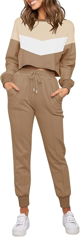ZESICA Women's Long Sleeve Crop Top and Pants Pajama Sets 2 Piece Jogger Long Sleepwear Loungewea... | Amazon (US)
