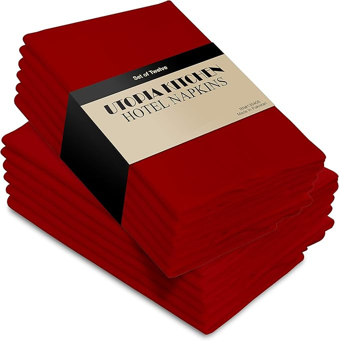 Utopia Kitchen Cloth Napkins, 12 Pack (18 x 18 Inches), Red Cotton Dinner Napkin | Amazon (US)