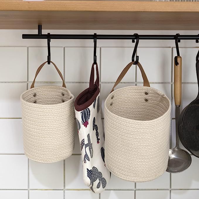 LA JOLIE MUSE Wall Hanging Storage Baskets Set of 2 - Small Cotton Rope Handle Nursery Hanging St... | Amazon (US)