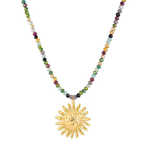 GREICHFAN Dainty Gold Sun Pendant Necklace for Women Colorful Beaded Charm Necklaces Boho Trendy Jewelry | Amazon (US)