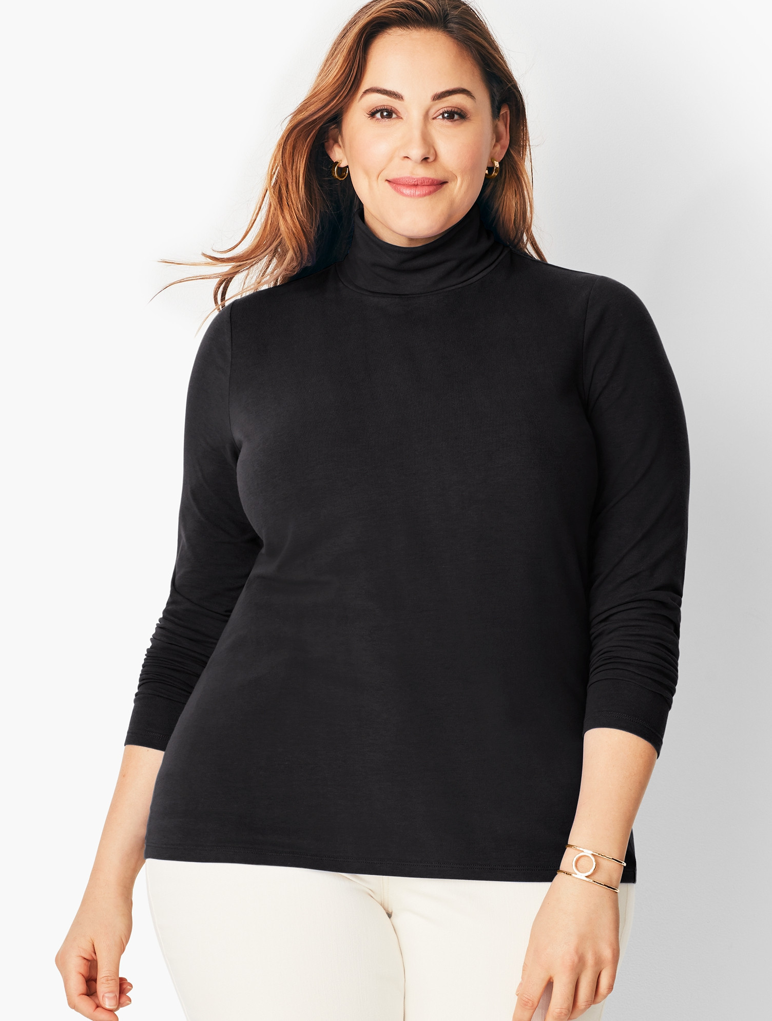 Plus Size - Long-Sleeve Turtleneck Top - Black - X Talbots | Talbots