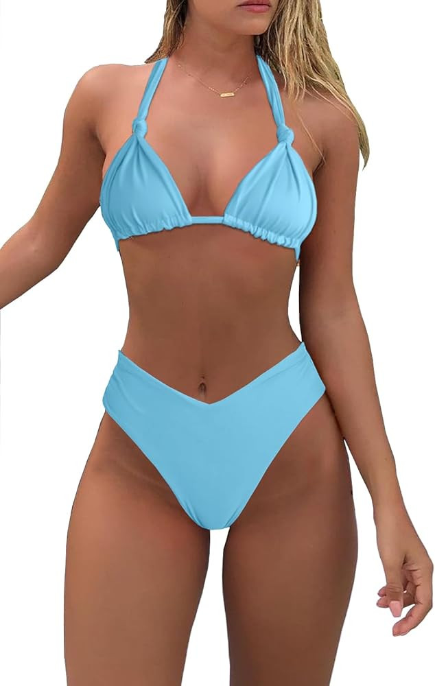 Bikini Sets for Women Sexy Halter Triangle String Bikini Cheeky V Cut High Waisted Thong Swimsuit... | Amazon (US)