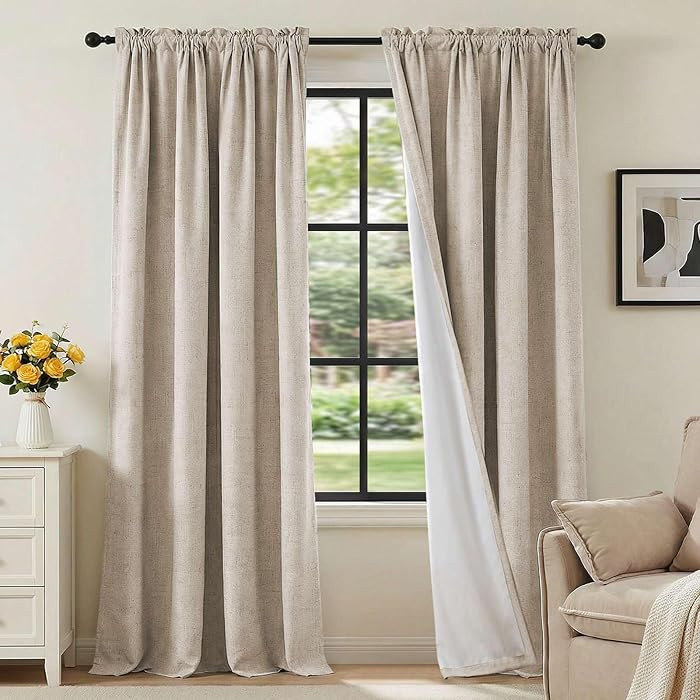 H.VERSAILTEX Linen Look 100% Blackout Curtains 84 Inches Long for Bedroom Full Light Blocking Rod... | Amazon (US)