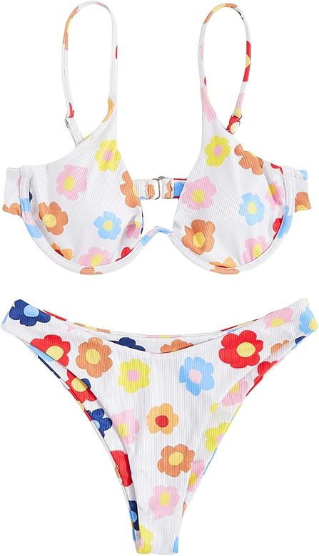 Verdusa Women's 2 Piece Triangle Bikini High Cut Bathing Suit Swimsuit | Amazon (US)