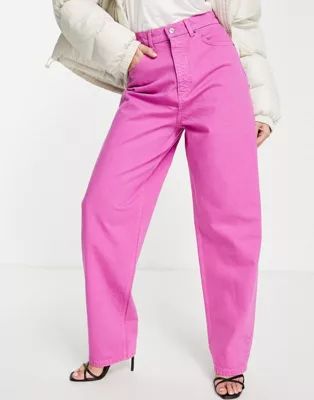 ASOS DESIGN cotton blend high rise 'super slouchy' mom jeans in magenta - BPINK | ASOS | ASOS (Global)