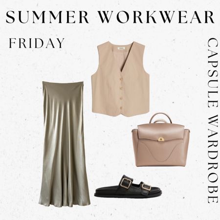 Slip skirt and waistcoat summer office outfit from my workwear capsule wardrobe 

#LTKFind #LTKworkwear #LTKitbag
