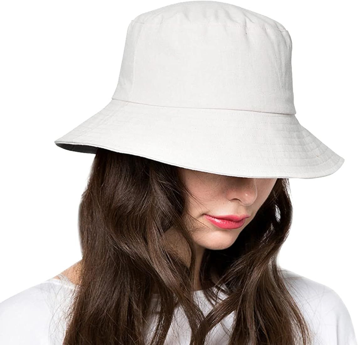 Cotton Bucket Hats for Women Sun Beach Hat Teens Girls Wide Brim Summer Fisherman's Caps UPF 50+ | Amazon (US)