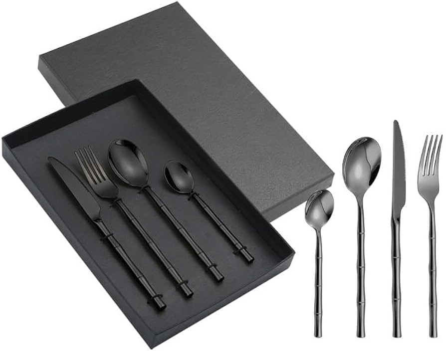 Silverware Set, 4/16/24/32/40/48pcs 304 Stainless Steel Knife, Fork And Spoon Set With Bamboo Han... | Amazon (US)