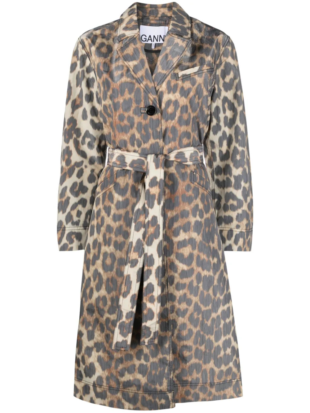 GANNI Leopard Crispy Shell Belted Coat - Farfetch | Farfetch Global