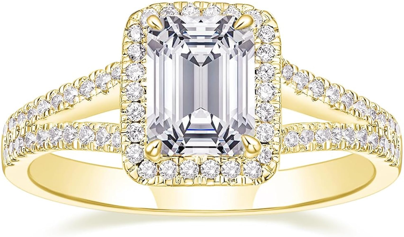 Mameloly 2CT Engagement Rings for Women Emerald Cut Cubic Zirconia Wedding Band Curved Halo Promi... | Amazon (US)