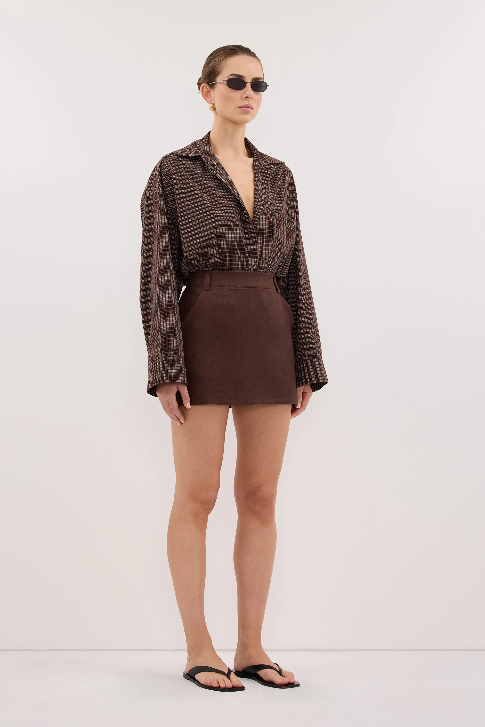EVIE COCOA LINEN SKORT | DISSH