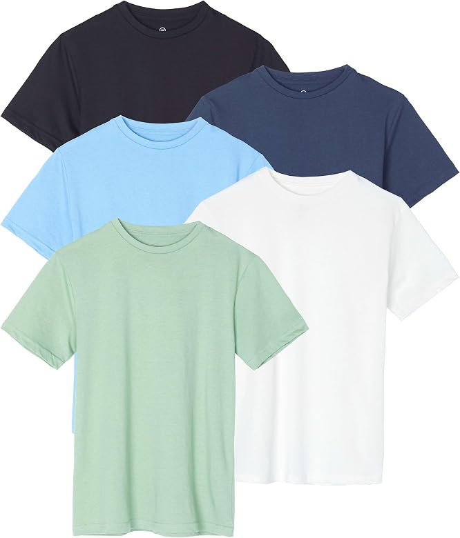 Real Essentials 5 Pack: Boys' Cotton Short Sleeve Crew Neck T-Shirts Outdoor (Ages 4-18) | Amazon (US)